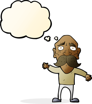 cartoon worried old man with thought bubble png