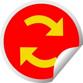 circular peeling sticker cartoon of a recycling arrows png