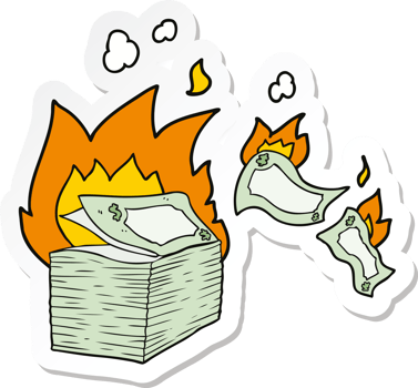 sticker of a burning money cartoon png