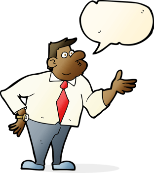 cartoon businessman asking question with speech bubble png