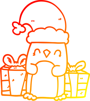 warm gradient line drawing of a cute christmas penguin png