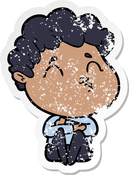 distressed sticker of a cartoon man pouting png