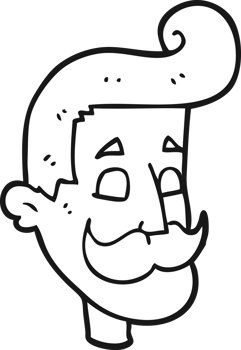 hand drawn black and white cartoon man with mustache png