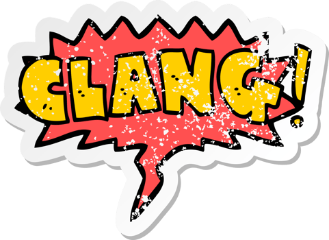 cartoon word clang with speech bubble distressed distressed old sticker png