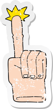 retro distressed sticker of a cartoon pointing hand drawing png