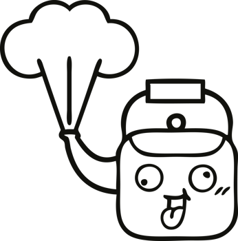 line drawing cartoon of a steaming kettle png