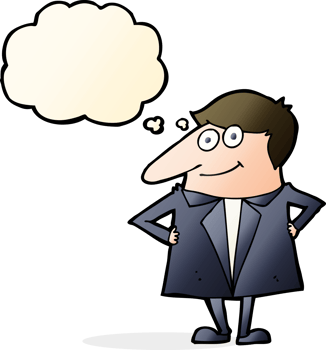 cartoon happy man in suit with thought bubble png