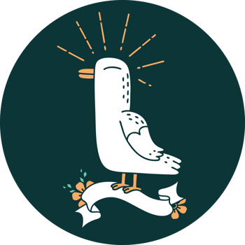 icon of a tattoo style seagull bird png