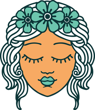 iconic tattoo style image of a maidens face png