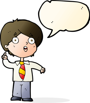 cartoon schoolboy answering question with speech bubble png