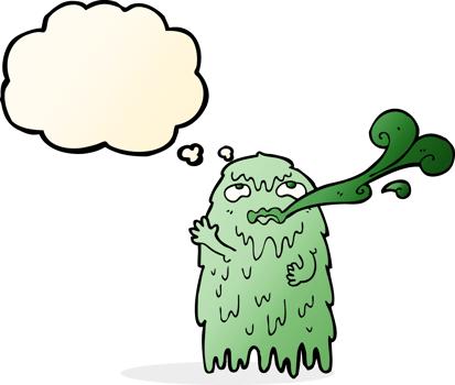 gross cartoon ghost with thought bubble png