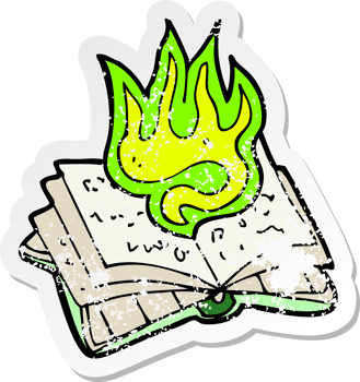 retro distressed sticker of a cartoon magic spell book png