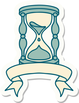 tattoo style sticker with banner of an hour glass png