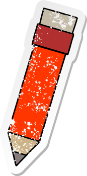 distressed sticker of a quirky hand drawn cartoon pencil png