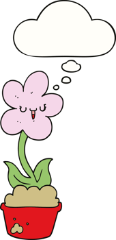 cute cartoon flower with thought bubble png