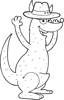 hand drawn black and white cartoon kangaroo png