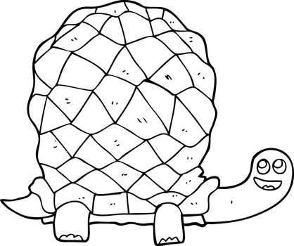 hand drawn black and white cartoon tortoise png