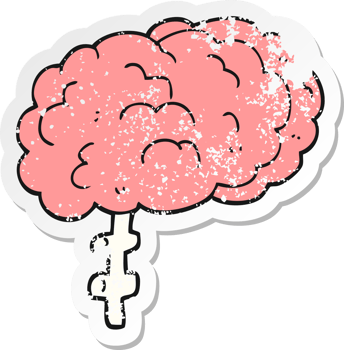retro distressed sticker of a cartoon brain png