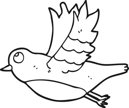 hand drawn black and white cartoon bird flying png