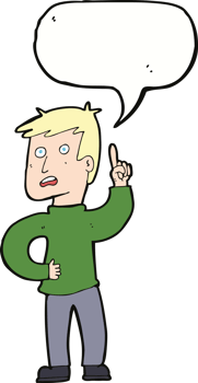 cartoon boy with idea with speech bubble png