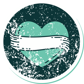 iconic distressed sticker tattoo style image of a heart and banner png