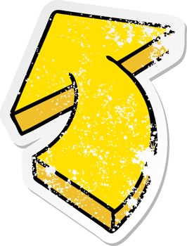 distressed sticker of a quirky hand drawn cartoon arrow png