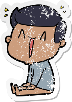 distressed sticker of a cartoon happy man png