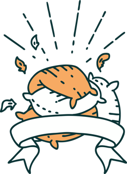 scroll banner with tattoo style pile of pillows png