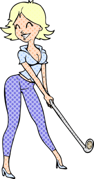 cartoon woman playing golf png