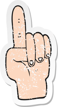 retro distressed sticker of a cartoon pointing hand png