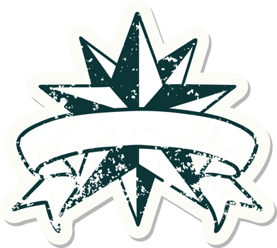 worn old sticker with banner of a star png