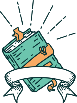 scroll banner with tattoo style old bound notebook png
