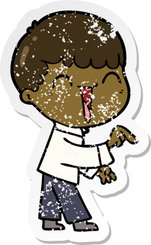 distressed sticker of a cartoon happy man png
