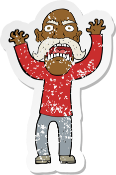 retro distressed sticker of a cartoon angry old man png