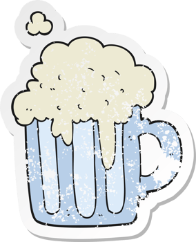 retro distressed sticker of a cartoon foamy beer png
