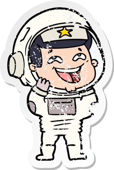 distressed sticker of a cartoon laughing astronaut png