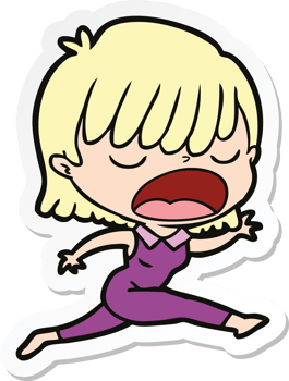 sticker of a cartoon woman talking loudly png