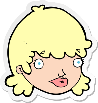 sticker of a cartoon female face with surprised expression png