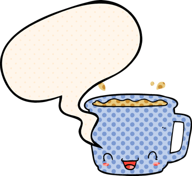 cartoon cup of coffee with speech bubble in comic book style png
