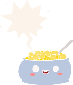 cute cartoon bowl of sugar with speech bubble in retro style png