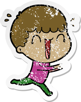 distressed sticker of a laughing cartoon man running png