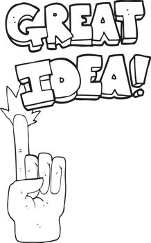 hand drawn black and white cartoon great idea symbol png