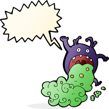 cartoon gross monster being sick with speech bubble png