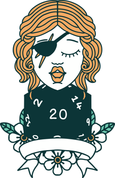 Retro Tattoo Style human rogue with natural 20 dice roll png