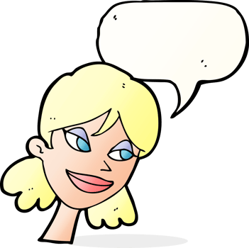 cartoon happy female face with speech bubble png