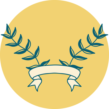 tattoo style icon with banner of leaves png