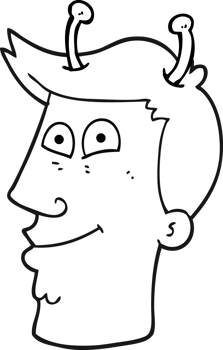 hand drawn black and white cartoon alien man png