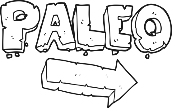 hand drawn black and white cartoon paleo diet pointing arrow png