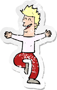 retro distressed sticker of a cartoon laughing man drawing png