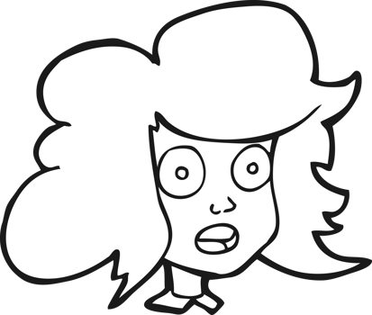 hand drawn black and white cartoon surprised female face png